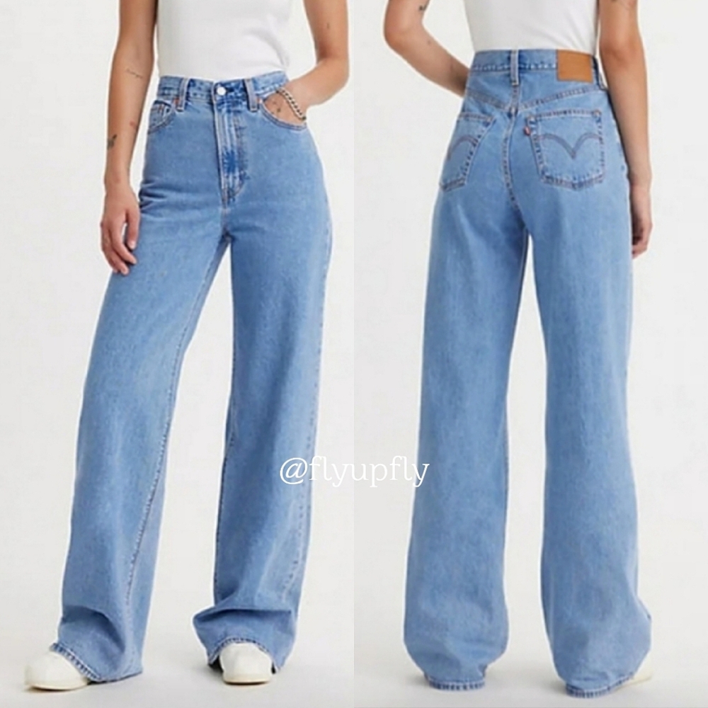 Levi's Ribcage Premium Wide Leg Blue Jeans - Picture 2 of 16